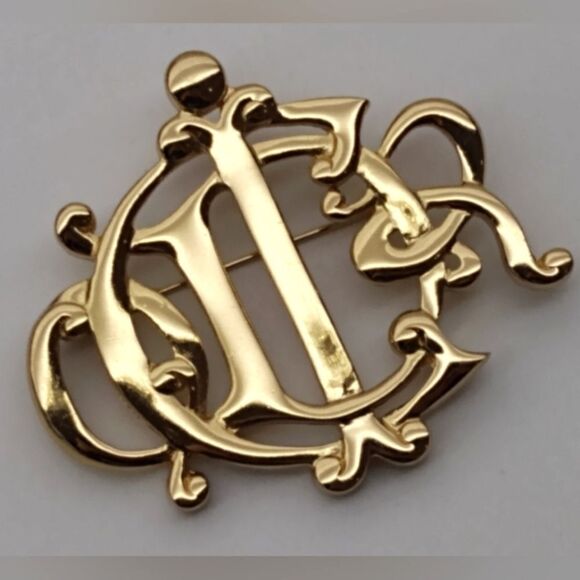 Christian Dior Vintage Gold Script Brooch  Authentic - Picture 11 of 11